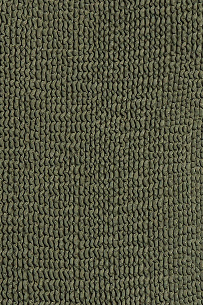 Bond Eye Madison One Piece Swimsuit in Khaki, made from eco crinkle stretch fabric with scoop back and thick straps – available at The Foundation.
