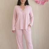 Bella Lace Modal Long Sleeve PJ Set Lotus Pink