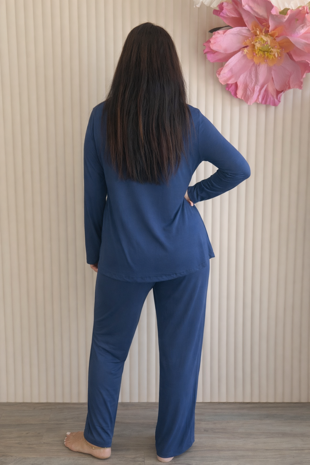 Bella Lace Modal Long Sleeve PJ Set Dark Denim