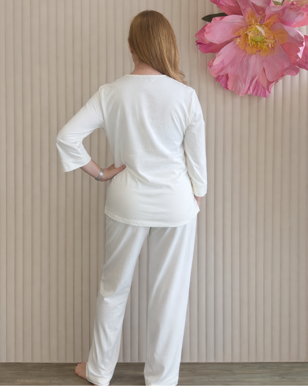 Ella Cotton Knit Long Sleeve Pyjama Set Coconut