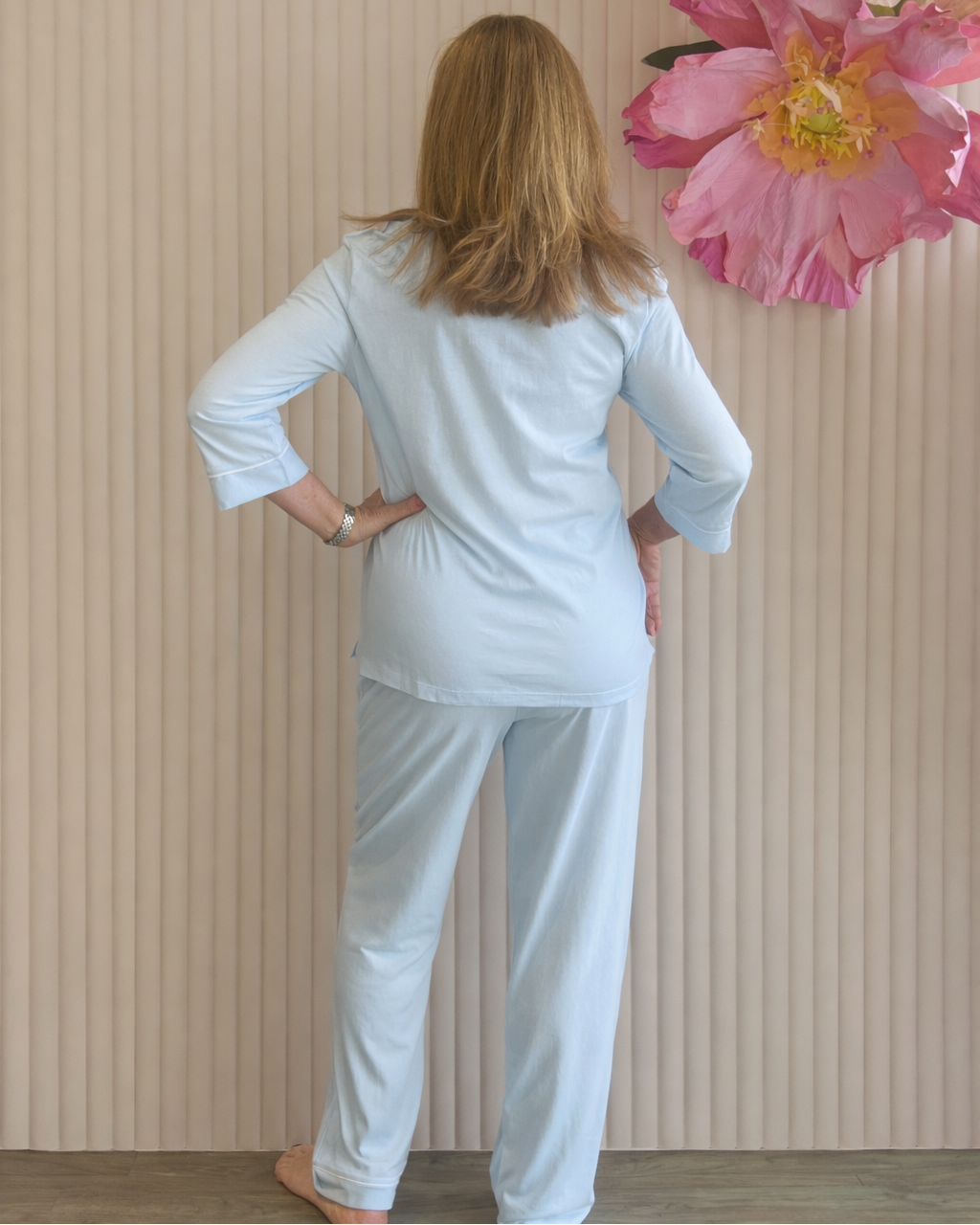 Ella Cotton Knit Long Sleeve Pyjama Set Ice Water