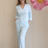 Ella Cotton Knit Long Sleeve Pyjama Set Ice Water