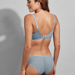 Back view of the Lauren Underwire Bra in Sky Blue, showcasing adjustable embroidered straps and classic clasp closure.