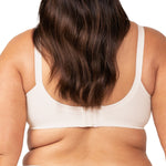 Back view of Triumph’s Kiss of Cotton Wirefree Bra from The Foundation – showing full back coverage and supportive wide straps.