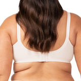 Back view of Triumph’s Kiss of Cotton Wirefree Bra from The Foundation – showing full back coverage and supportive wide straps.