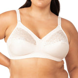 Front view Kiss of Cotton non-wire bra in Fresh Powder by Triumph, sold at The Foundation – showcasing wide straps and smooth floral cup detailing.