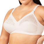Angled view of the Kiss of Cotton bra in Fresh Powder – Triumph’s wirefree classic with lace detail, available at The Foundation.