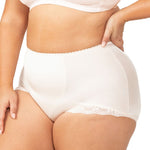 Front view of the Something Else Tum-E-Lace Full Brief Fresh Powder by Triumph, featuring reinforced panel for ultimate comfort.