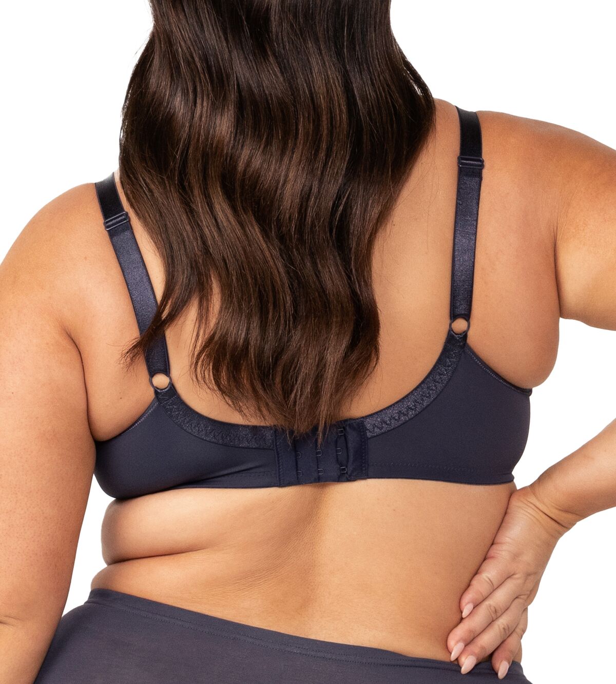 Back view of Triumph Gorgeous T-Shirt Bra in Black, featuring a soft hook-and-eye closure—available at The Foundation.