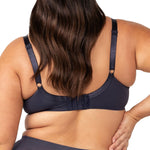 Back view of Triumph Gorgeous T-Shirt Bra in Black, featuring a soft hook-and-eye closure—available at The Foundation.