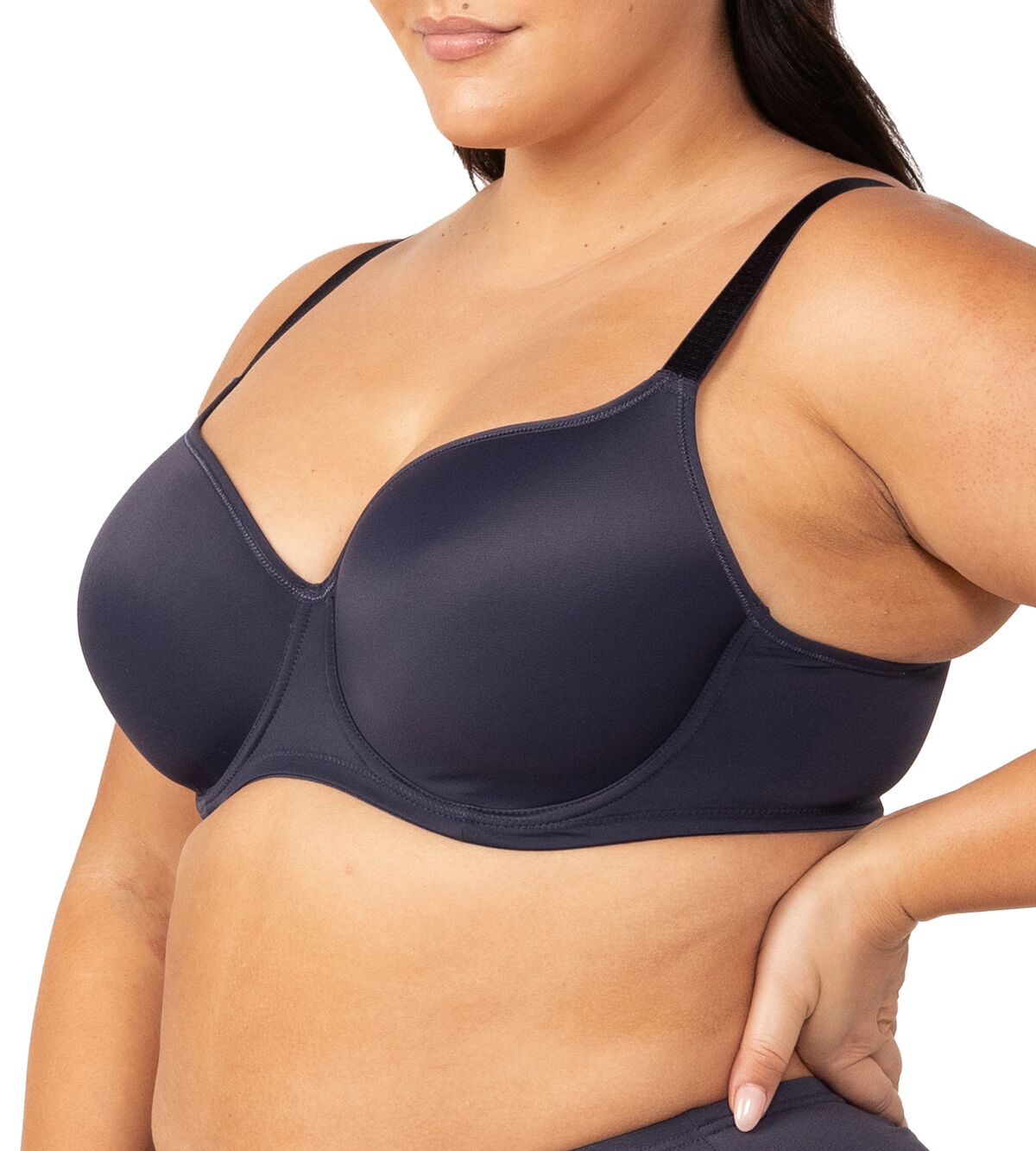 Side view of the Gorgeous T-Shirt Bra in Black by Triumph, showing lightly padded contour cups—shop now at The Foundation.