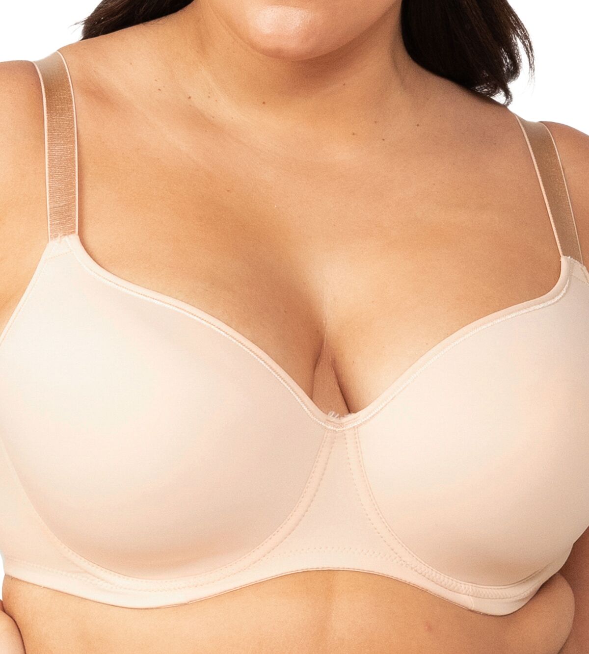 Close up of Triumph Gorgeous T-Shirt Bra in Teint, lightly padded and seamless for everyday comfort—shop The Foundation collection.