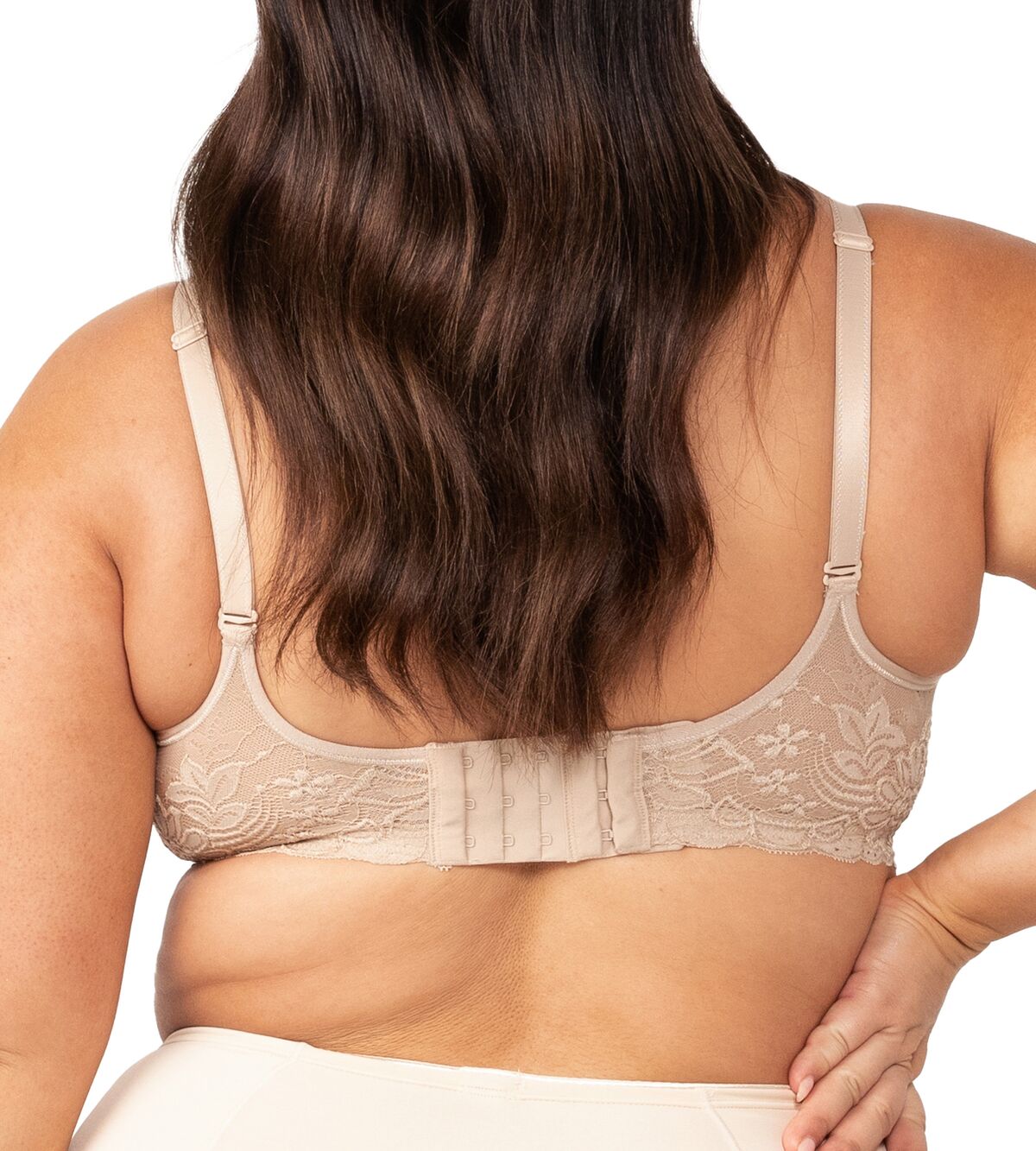 Back view of Gorgeous Mama Maternity Bra Nude showing full band and wide adjustable straps.