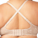 Close up back view of crisscross straps on the Gorgeous Mama Maternity Bra Nude.