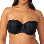 Front view of Triumph Beautiful Silhouette Strapless Bra in Black, smooth moulded cups and invisible fit available at The Foundation.