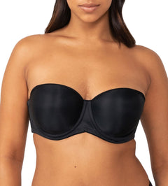 Front view of Triumph Beautiful Silhouette Strapless Bra in Black, smooth moulded cups and invisible fit available at The Foundation.