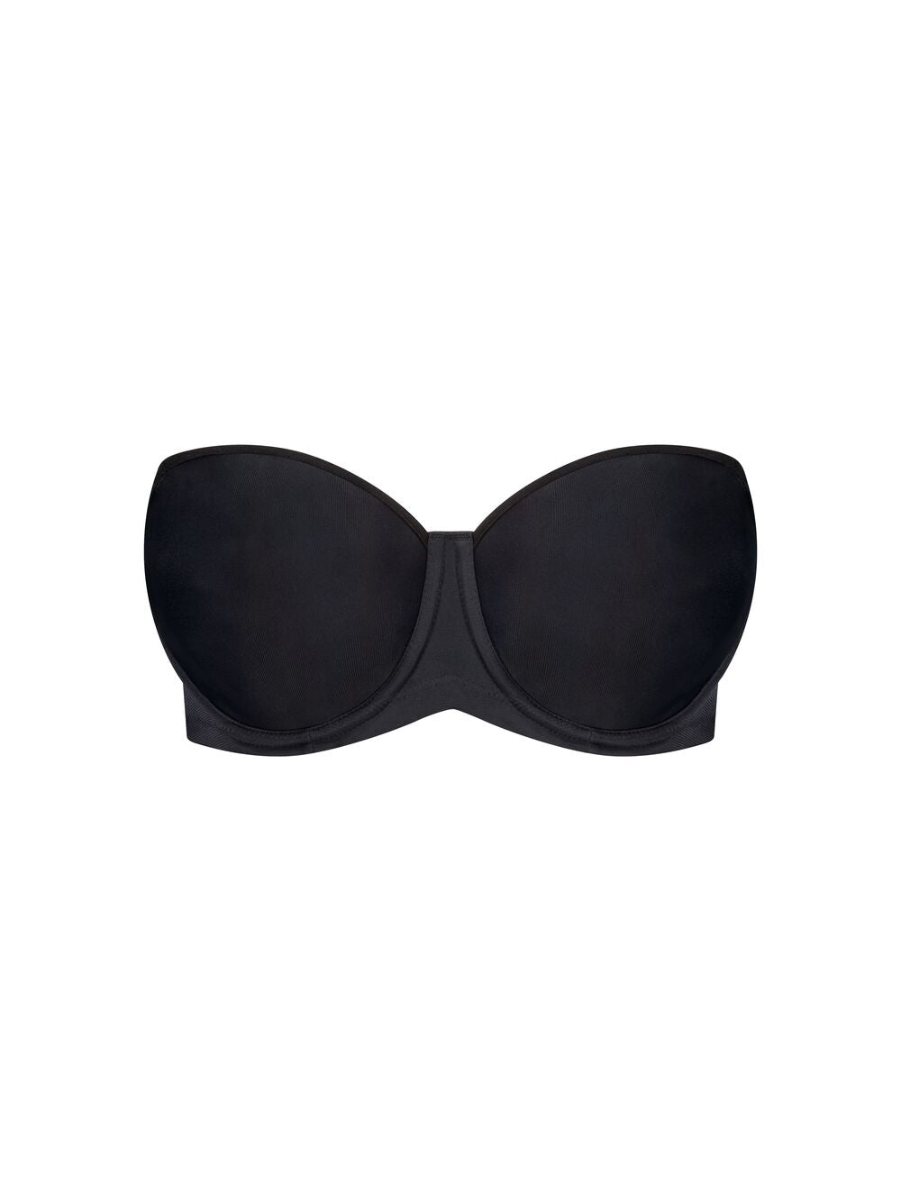 Flat lay of Triumph’s Beautiful Silhouette Strapless Bra in Black, smooth moulded design exclusively at The Foundation.