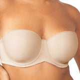 Close-up of nude strapless bra by Triumph with moulded cups and sleek silhouette—shop now at The Foundation.