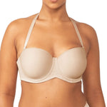 Triumph nude strapless bra worn with straps in classic position, highlighting smooth fit—available at The Foundation.
