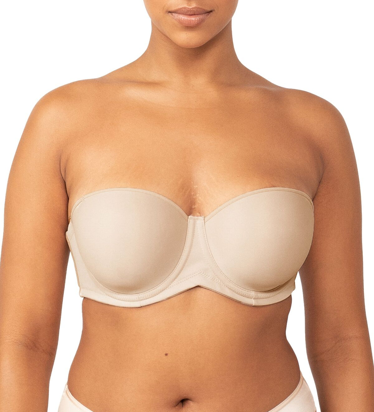 Front view of Triumph’s Beautiful Silhouette WDP Strapless Bra in nude, available at The Foundation—designed for invisible everyday wear.
