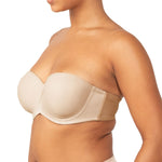 Side view of Triumph Beautiful Silhouette Strapless Bra in nude, featuring removable straps—available at The Foundation.