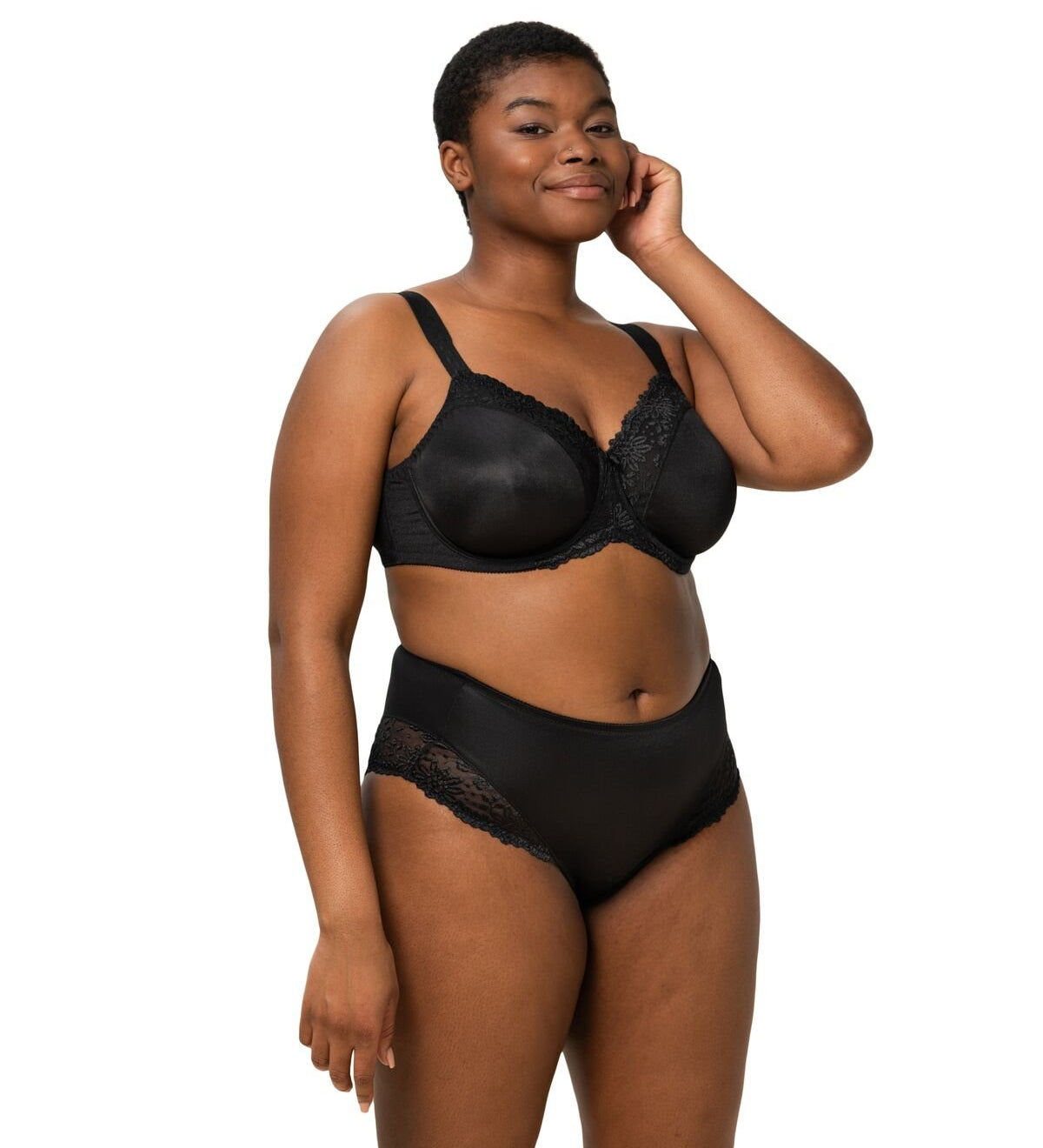 Full body shot of model in Ladyform Soft WX Bra Black, highlighting comfortable fit and adjustable straps