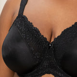 Close-up detail of lace trim on Ladyform Soft WX Bra Black, focusing on fabric texture and elegant finish