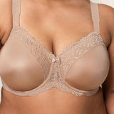 “Close-up of Triumph Ladyform Soft WX Bra in Smooth Skin, highlighting lace trim and underwire support.