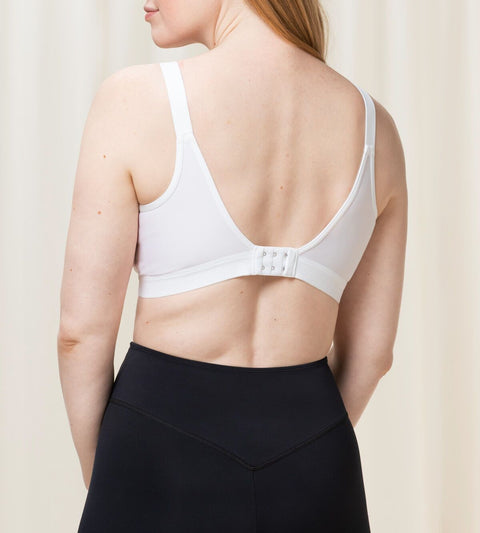Back view of the Triaction Wellness Bra by Triumph in White with adjustable straps and active fit—shop at The Foundation.