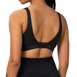 Back view of Triaction Wellness Sports Bra by Triumph in Black, showing adjustable straps and full coverage—available at The Foundation.