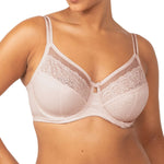 Front view of the Sheer Minimiser Bra in nude pink by Triumph, available at The Foundation—supportive fit with sheer lace for everyday wear.