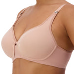 Side angle of Gorgeous Maternity P Blusher Beige maternity bra, showing adjustable straps and A-frame support