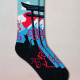 Cotton Mt Fuji Pattern Socks Blue Black