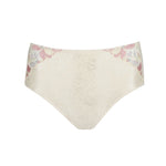 Flat lay of Prima Donna Mohala Full Briefs Vintage Natural laid flat displaying soft pastel floral embroidery and smooth fabric.