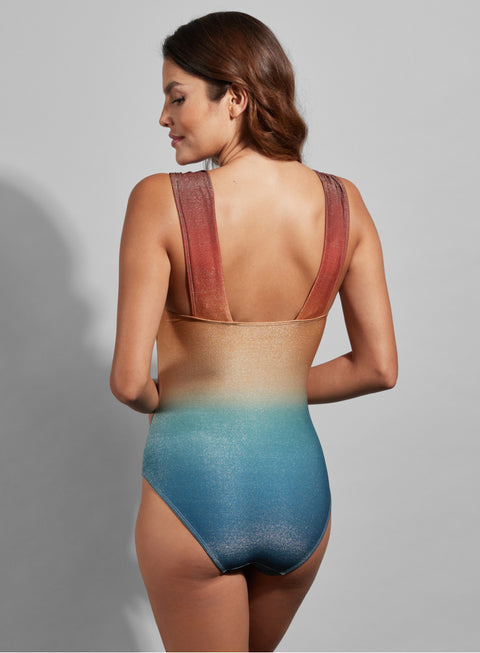 Aura V-Neck Wide Strap One Piece E-Cup Sunset Ombre