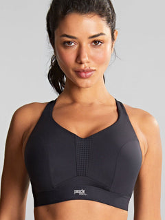 Panache Endurance Sports Bra in Black front view, showing smooth cups and V-neckline.