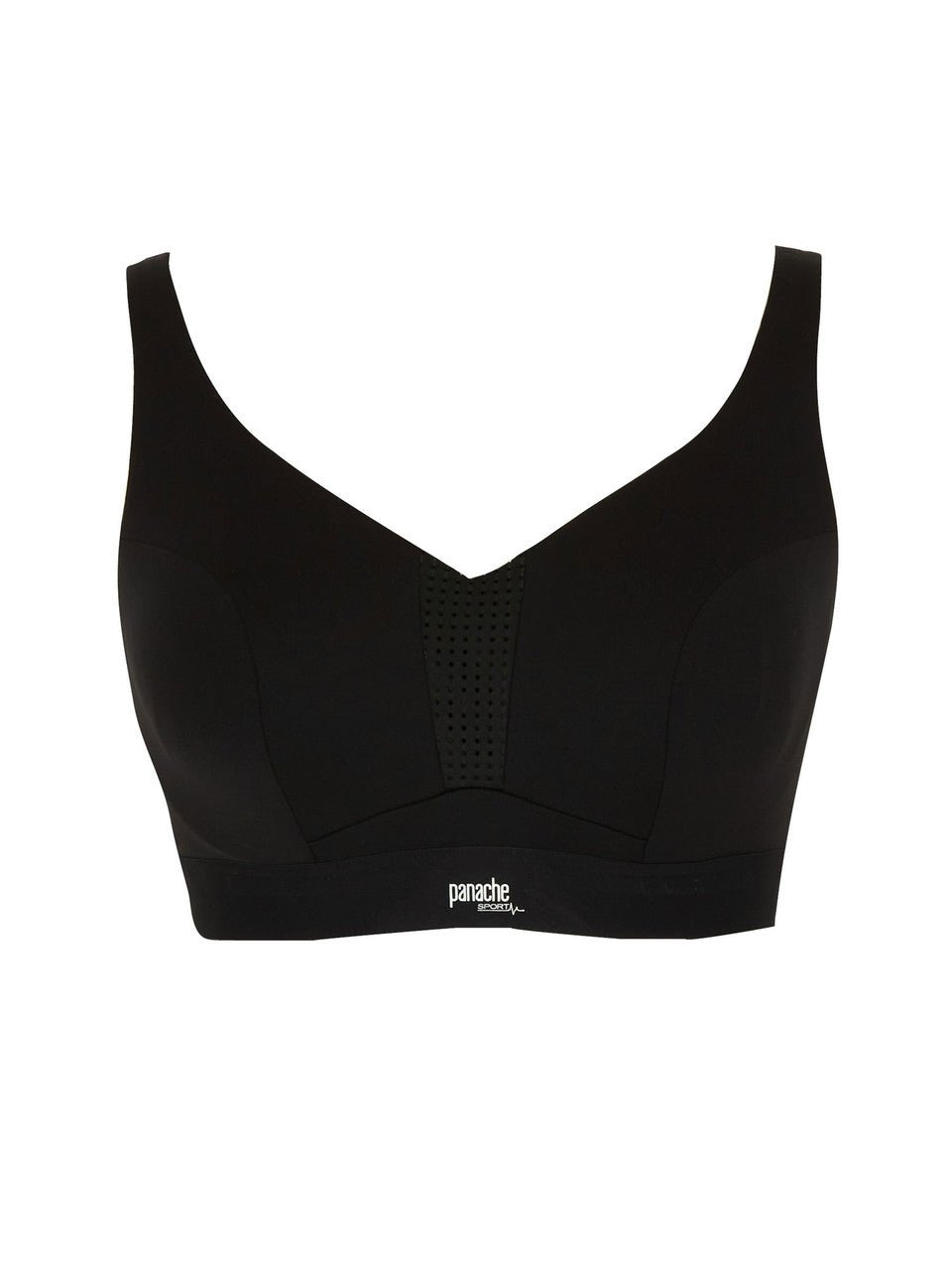 Flat lay of the Endurance Wired Sports Bra in Black showing racerback and mesh detail.