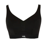 Flat lay of the Endurance Wired Sports Bra in Black showing racerback and mesh detail.