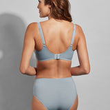 Back view of the Empreinte Lauren high-waisted brief in Sky Blue, highlighting smooth fit and delicate embroidery.
