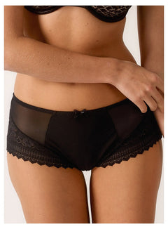 Empreinte Melody Full Brief in Black with high-waisted microfibre front and lace details.