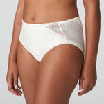 Side angle of model in Mohala Full Briefs Vintage Natural by Prima Donna featuring lace texture and seamless design.