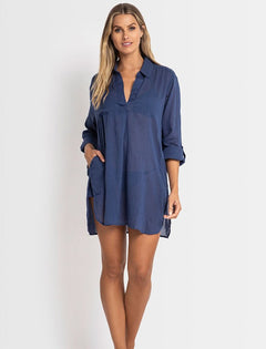 Sunseeker Resort Painters Shirt in Denim available at The Foundation – classic cotton beach cover-up with sun protection and timeless style.