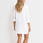 Back of Sunseeker’s White Resort Painters Shirt from The Foundation – breathable cotton design with roll-up sleeves, ideal for sun protection and style.
