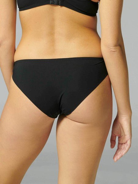 Back view of Reve Bikini Brief Black from The Foundation – smooth mesh panel with seamless edges for no-show wear under clothes.