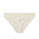 Flat lay of Reve Bikini Brief Sakura Pink from The Foundation – delicate lace front, cotton gusset, and modern mesh rear.