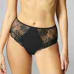 Front view of Reve Culotte Brief Black, featuring high-waisted lace and microfiber design with vintage-inspired details