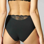 Back view of Reve Culotte Brief Black, showing opaque fabric and scalloped lace trim