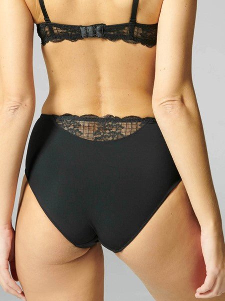 Back view of Reve Culotte Brief Black, showing opaque fabric and scalloped lace trim
