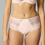Front view of Reve Culotte Brief Sakura Pink, showcasing high-waisted lace detail and vintage-inspired design