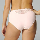 Back view of Reve Culotte Brief Sakura Pink, highlighting opaque knitted fabric and scalloped lace trim